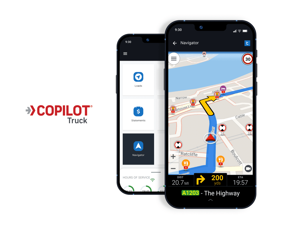 CoPilot Truck Navigation integrated in Trucking Hub driver application.
