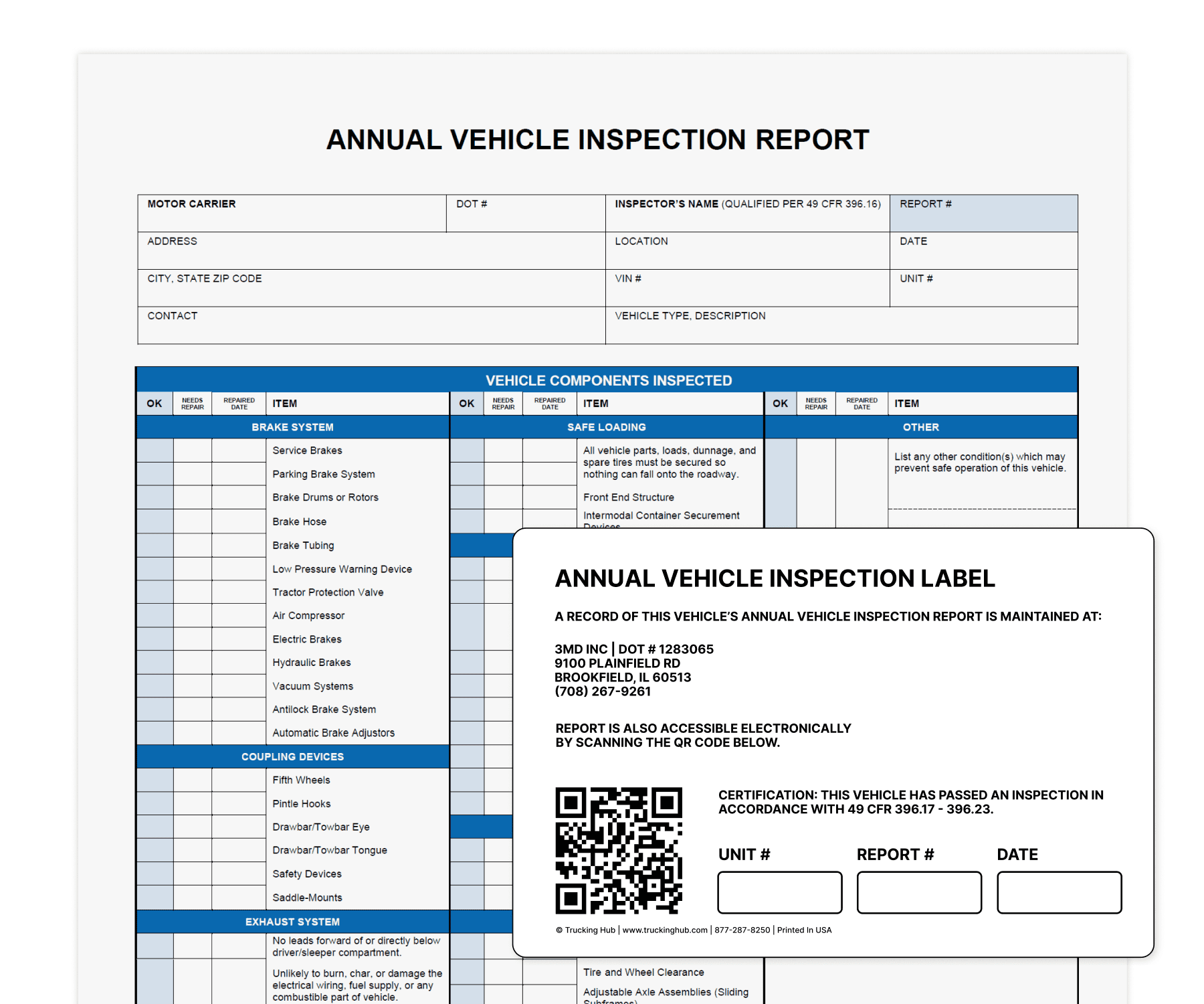 Trucking Maintenance Software showing digital Annual Vehicle Inspection Report and Label