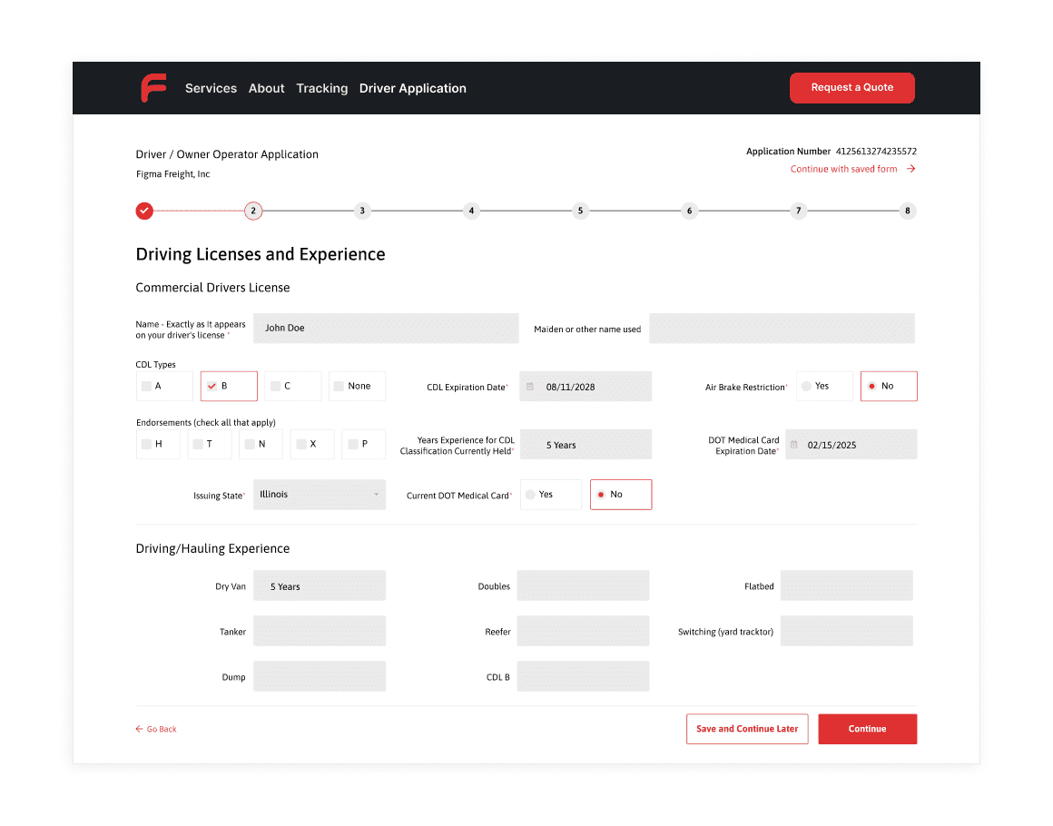 Hosted DOT compliant truck driver application.