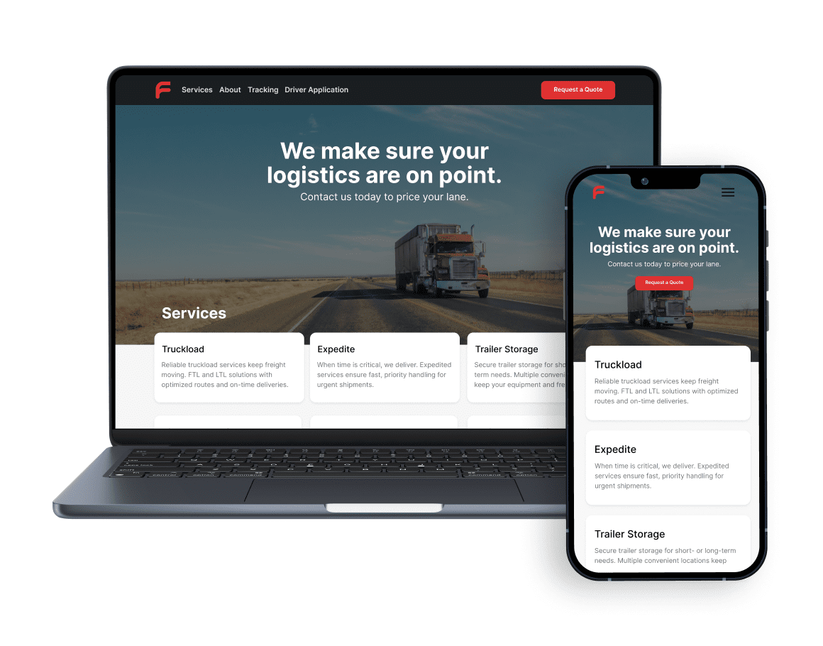 trucking website shown on computer and mobile phone.