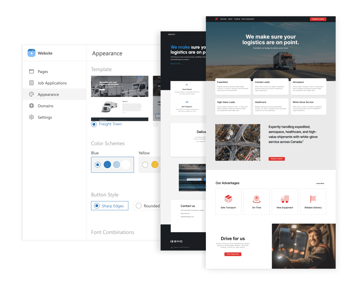 Trucking website templates shown.