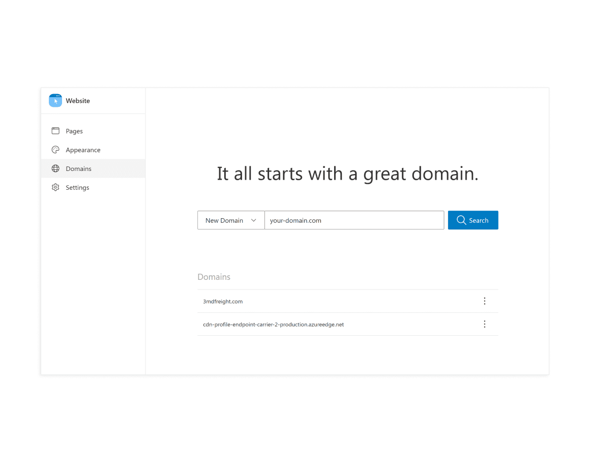 Modal showing ability to search for and secure domain names.