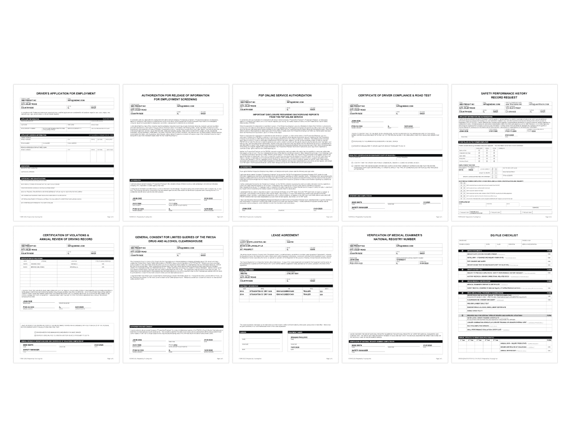 Screenshot of TMS with Driver Qualification File (DQF) list of all required documents per FMCSA regulations.