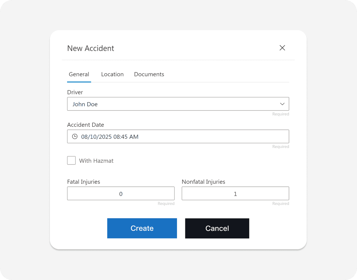 Accident Reporting & Recordkeeping TMS screenshot