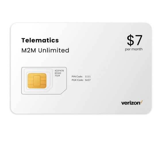 Verizon SIM card shown for M2M devices (GPS Trackers, Telematics devices)