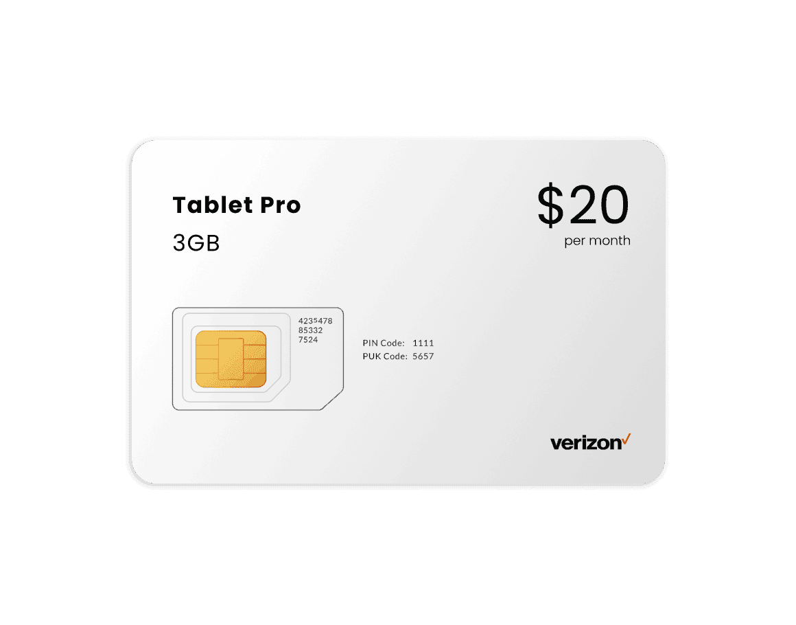 3GB Data Plan for Fleet Tablets (Verizon SIM Card shown)