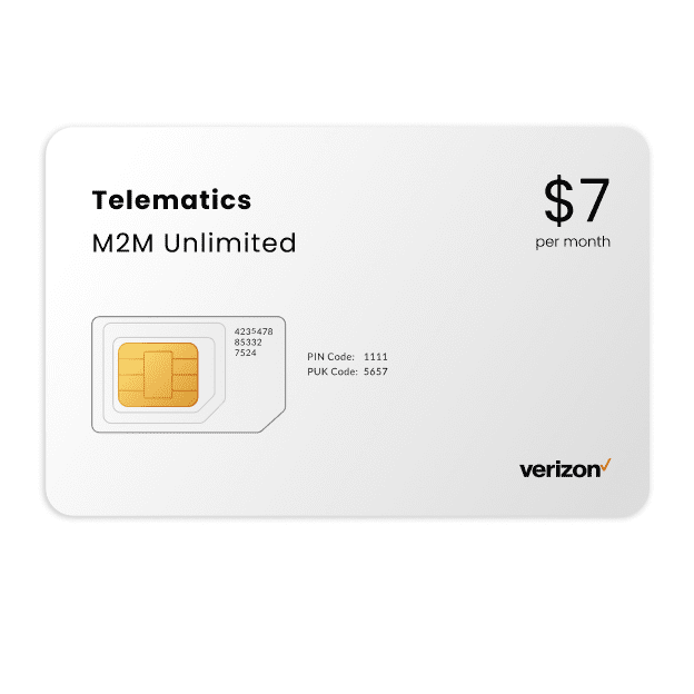 Verizon SIM card shown for M2M devices (GPS Trackers, Telematics devices)