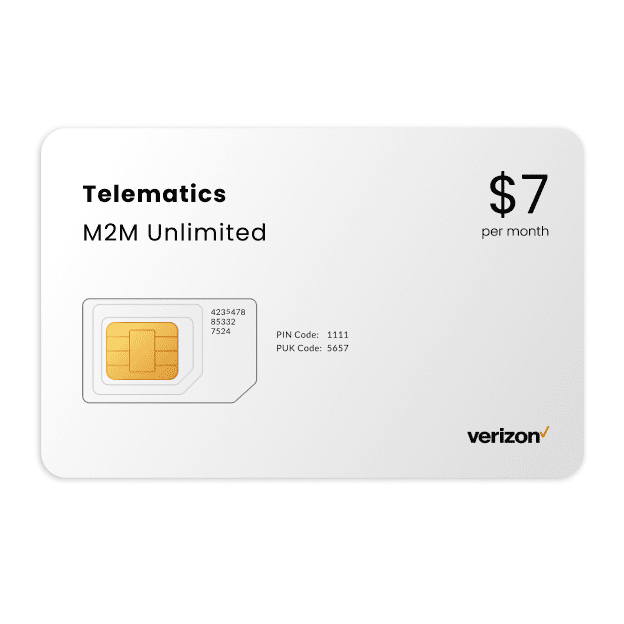 Verizon SIM card shown for M2M devices (GPS Trackers, Telematics devices)