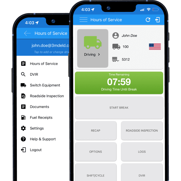 Hours of Service compliance mobile app shown
